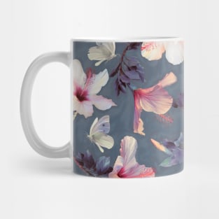 Butterflies and Hibiscus Flowers - a painted pattern Mug